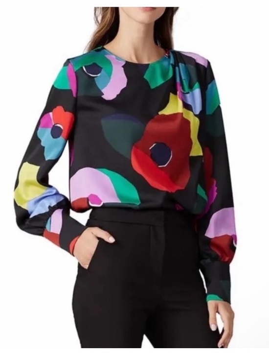 kate spade Tops - Kate Spade Long Sleeve Floral Collage Satin Blouse Size XL